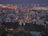 City at Dusk, with Bahai Shrine in Foreground, from Mount Carmel, Haifa, Israel, Middle East