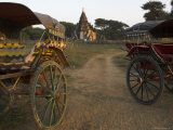 View at Sunset with Horse Cart and Typical Temple, Bagan (Pagan), Myanmar (Burma)