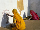 Buy Women Painting Design on a Wall in a Village Near Jaisalmer, Rajasthan State, India at AllPosters.com