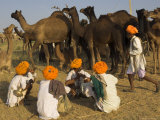 Men in Bright Turbans at Huge Camel and Cattle Fair for Semi Nomadic Tribes, Pushkar, India