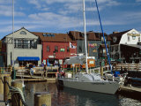 Moored Yacht and Wooden Buildings on the Waterfront at Bannister and Bowens Wharves, Rhode Island