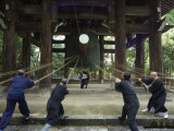 Monks Pulling Ropes of Big Bell, Chion in Temple, Eastern Hills, Higashiyama, Kyoto, Japan Photographic Print