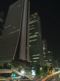 Car Trails at Night, Skyscrapers and City Buildings, Shinjuku, Tokyo, Japan