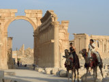 Young Men on Camels, Monumental Arch, Archaelogical Ruins, Palmyra, Syria