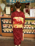 Girl in Kimono, Yukata Buying Crepe, Kyoto City, Honshu, Japan