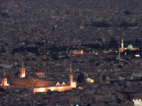 Aerial View of City at Night Including the Umayyad Mosque, Damascus, Syria