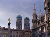 Frauenkirche Towers and Mariensaule (St. Mary's Column), Munich, Bavaria, Germany