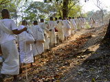 A Procession of Buddhist Nuns Make Their Way Through the Temples of Angkor, Cambodia, Indochina