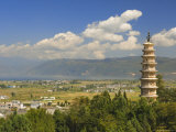 One of the Three Pagodas, and Erhai Lake in Background, Dali Old Town, Yunnan Province, China