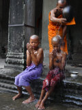 Young Buddhists Have Their Heads Shaved as an Offering to Buddha, Cambodia, Southeast Asia