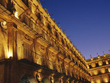 Exterior, Baroque Style Building, Plaza Mayor at Dusk, Salamanca, Castilla-Leon (Castile), Spain