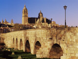 The Roman Bridge and City from the Tormes River, Salamanca, Castilla Leon, Spain