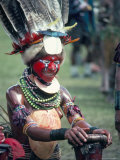 Traditional Facial Decoration and Head Dress of Feathers, Papua New Guinea