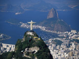 City with the Cristo Redentor Statue in Foreground and Pao De Acucar in the Background, Brazil