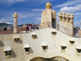 View of Gaudi's Casa Mila Modernist Roof Terrace, La Pedrera, Barcelona, Catalonia, Spain