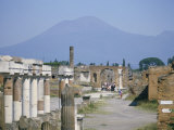 Vesuvius Volcano from Ruins of Forum Buildings in Roman Town, Pompeii, Campania, Italy