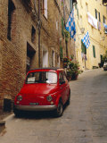 Red Car Parked in Narrow Street, Siena, Tuscany, Italy