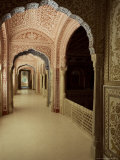 Duo Tone Intricately Hand Painted Hallway Running Parallel to the Durbar Hall, Samode, India