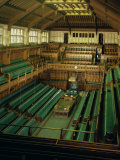 Interior of the Commons Chamber, Houses of Parliament, Westminster, London, England