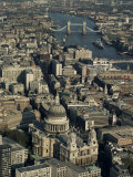 Aerial View of St. Pauls Cathedral, Tower Bridge and the River Thames, London, England