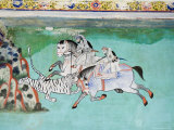 Beautiful Frescoes on Walls of the Juna Mahal Fort, Dungarpur, Rajasthan State, India