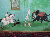 Beautiful Frescoes on Walls of the Juna Mahal Fort, Dungarpur, Rajasthan State, India
