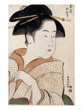 Buy A Bust Portrait of Ohisa of the Takashimaya Holding a Tobacco Pipe at AllPosters.com