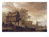 Buy A Village on a River Bank, with Peasants in a Boat by Dovecote, 1651 at AllPosters.com