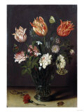 Buy Tulips with Other Flowers in a Glass on a Table at AllPosters.com