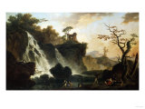 Buy Fishermen by a Waterfall in a Classical Landscape at AllPosters.com
