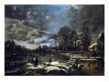 Buy A Winter River Landscape with Figures Playing Golf and Skating at AllPosters.com