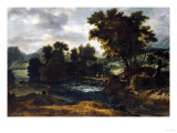 Buy A Wooded River Landscape with a Footbridge at AllPosters.com