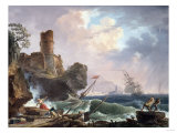 Buy Sailors Salvaging a Wreck on a Mediterranean Coast with Sailing Vessels in a Choppy Sea, 1754 at AllPosters.com