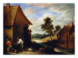 A River Landscape with Peasants Outside a Tavern