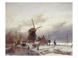 A Frozen River Landscape with a Windmill