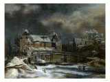 Buy A Winter Landscape with Buildings by a Footbridge at AllPosters.com