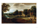 Buy A Wooded River Landscape, with Village Buildings and Abraham and the Three Angels at AllPosters.com
