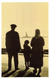 Immigrant Family Looking At Statue Of Liberty From Ellis Island