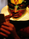 Kathakali Dancer Applying Make-Up, Kochi, Kerala, India
