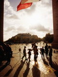 Buy People Under Arc de Triomphe and French Tricolour Flag, Paris, Ile-De-France, France at AllPosters.com