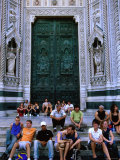 Buy People Sitting on Steps Outside Main Door of Duomo, Florence, Tuscany, Italy at AllPosters.com