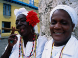 Black Women in White Clothing Pose for Tourists, Havana, Cuba
