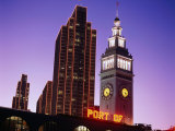 Ferry Building, Financial Buildings, Port of San Francisco Sign at Night, San Francisco, California