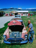 Buy Petroliana Collector Standing Next to Old Car, Montana at AllPosters.com