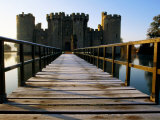 Wooden Bridge Across the Moat at Bodiam Castle, Early Morning, Eastbourne, East Sussex, England