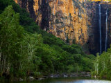 Water Cascading down Sandstone Walls of Jim Jim Falls, akadu National Park, Australia