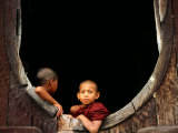 Buy Two Young Novice Monks at Monastery Window, Myanmar at AllPosters.com