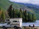 Buy RV Camping Couple Stop for a Break on the Shores of Long Lake along the Glenn Highway, Alaska at AllPosters.com