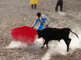 Young Bullfighter Performing in Bullring During Festival of the Holy Cross, Yanque, Arequipa, Peru