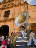 Tuba Player in Front of Iglesia San Juan Bautista de Subtiava During Semana Santa, Leon, Nicaragua